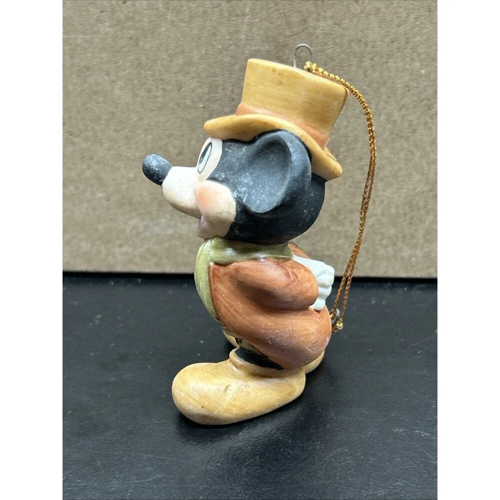 Vintage Disney Mickey Mouse Christmas Ornament Ceramic Japan Dickens Top Hat 3